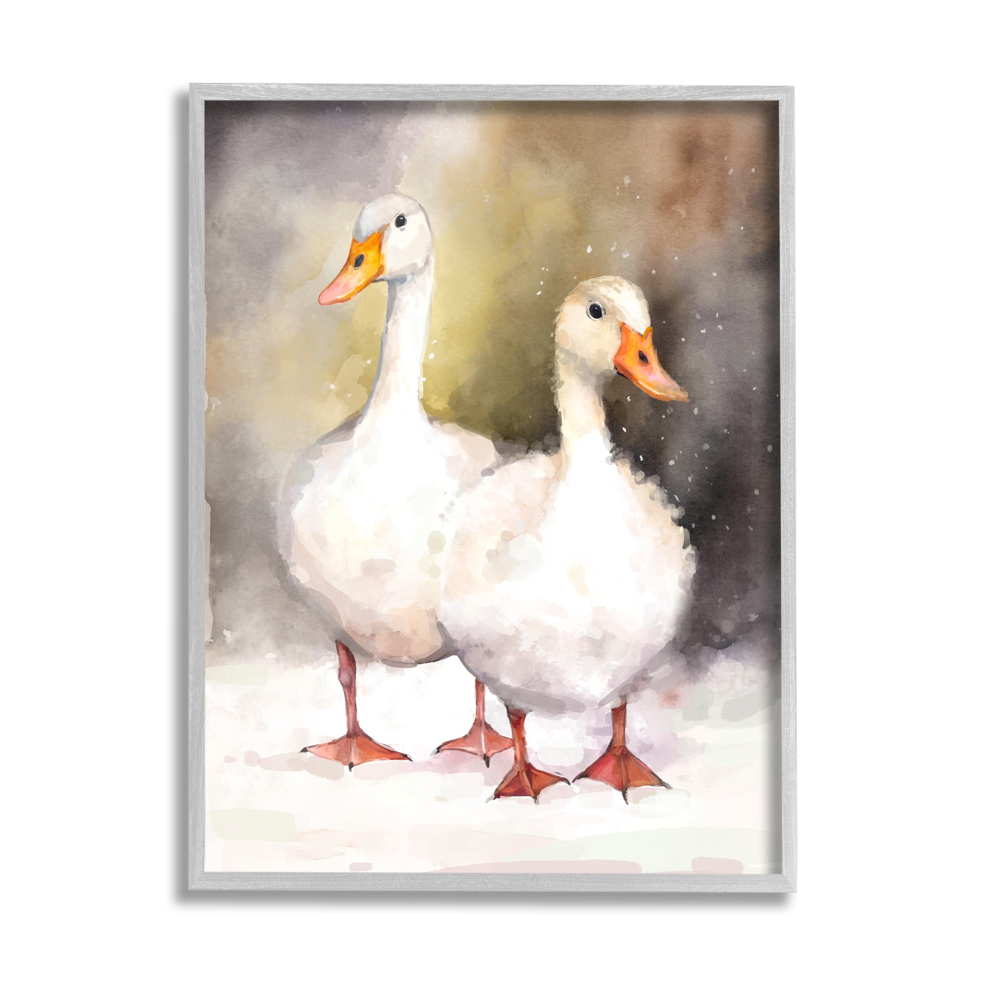 Stupell Industries Two White Ducks in Snow Animals & Insects Painting Gray Framed Art Print Wall Art, 11 x 14