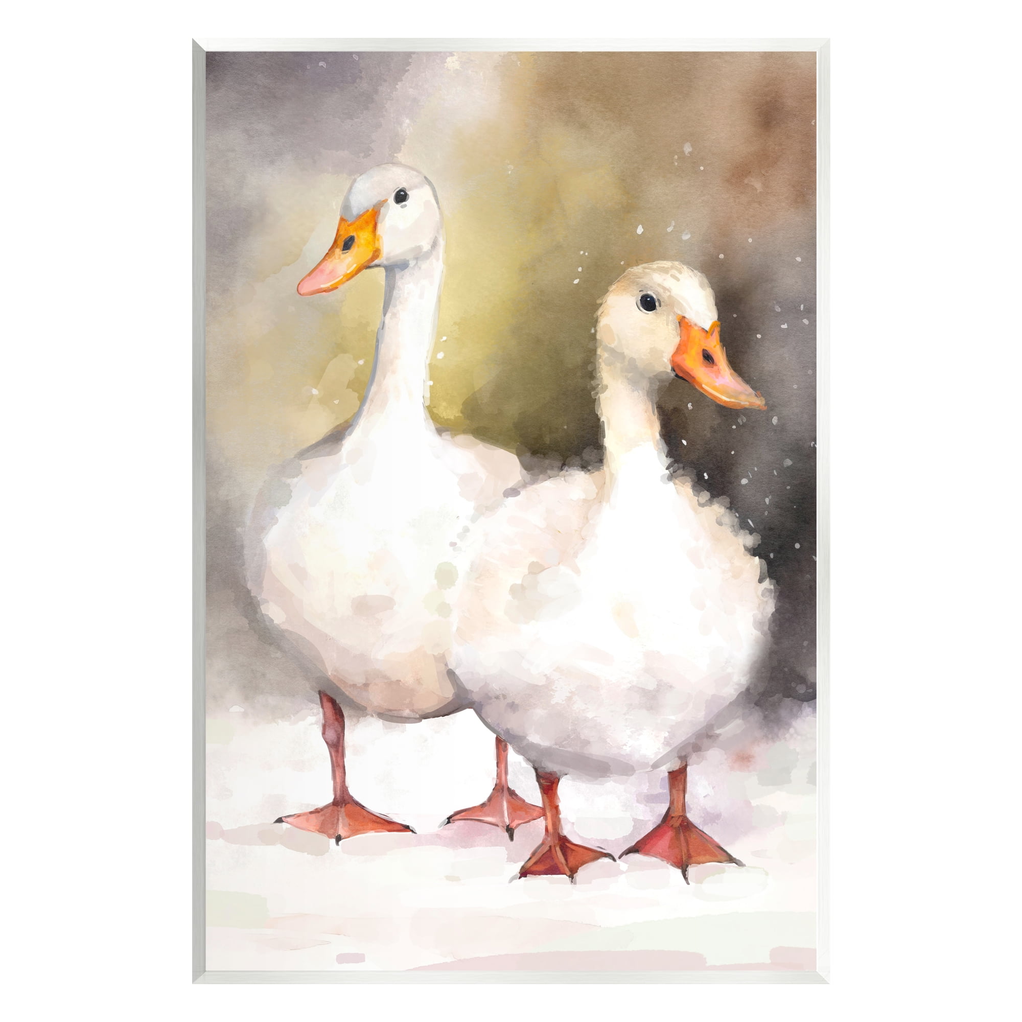 Stupell Industries Two White Ducks in Snow Animals & Insects Painting Unframed Art Print Wall Art, 13 x 19