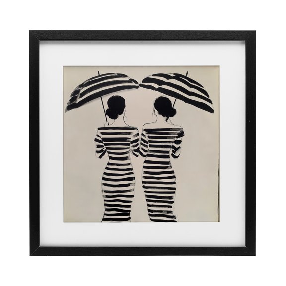 Stupell Industries Two Women in Rain Stripes Black Framed Print Under Glass design by Annabelle Hall, 16 x 16