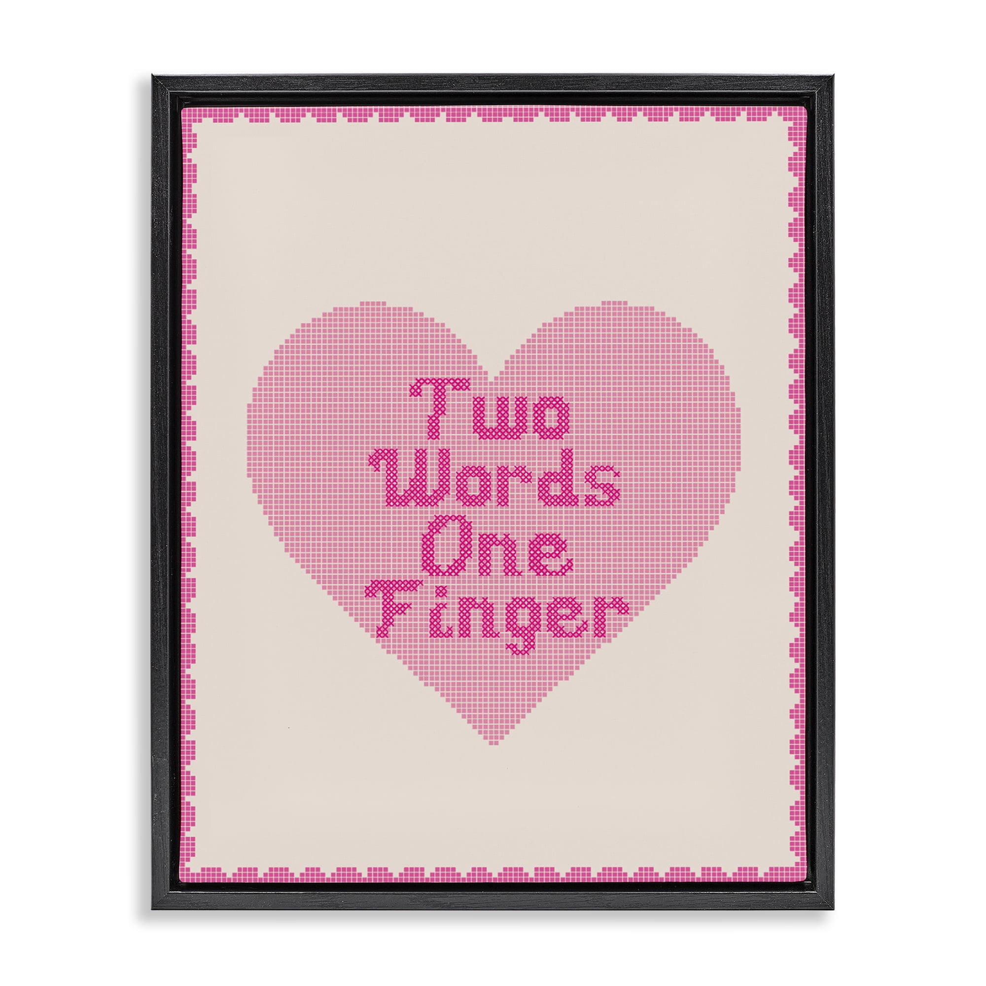 Stupell Industries Two Words One Finger Heart Black Framed Floater Canvas Wall Art, design by Lil' Rue