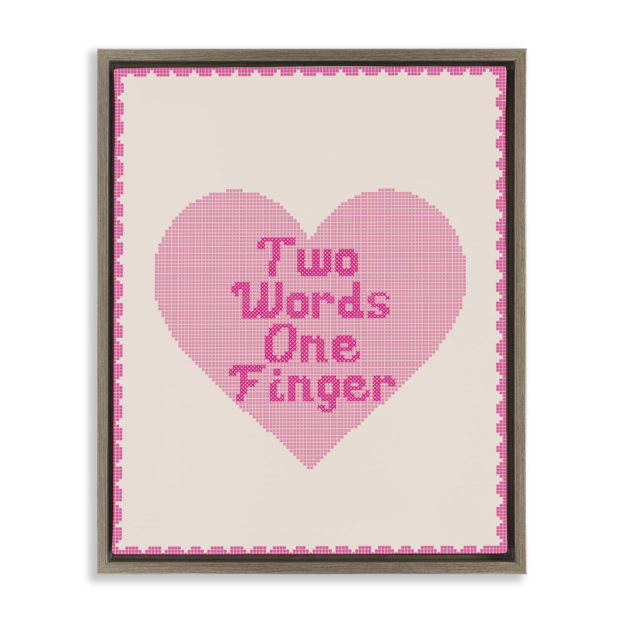 Stupell Industries Two Words One Finger Heart Brown Framed Floater Canvas Wall Art, design by Lil' Rue