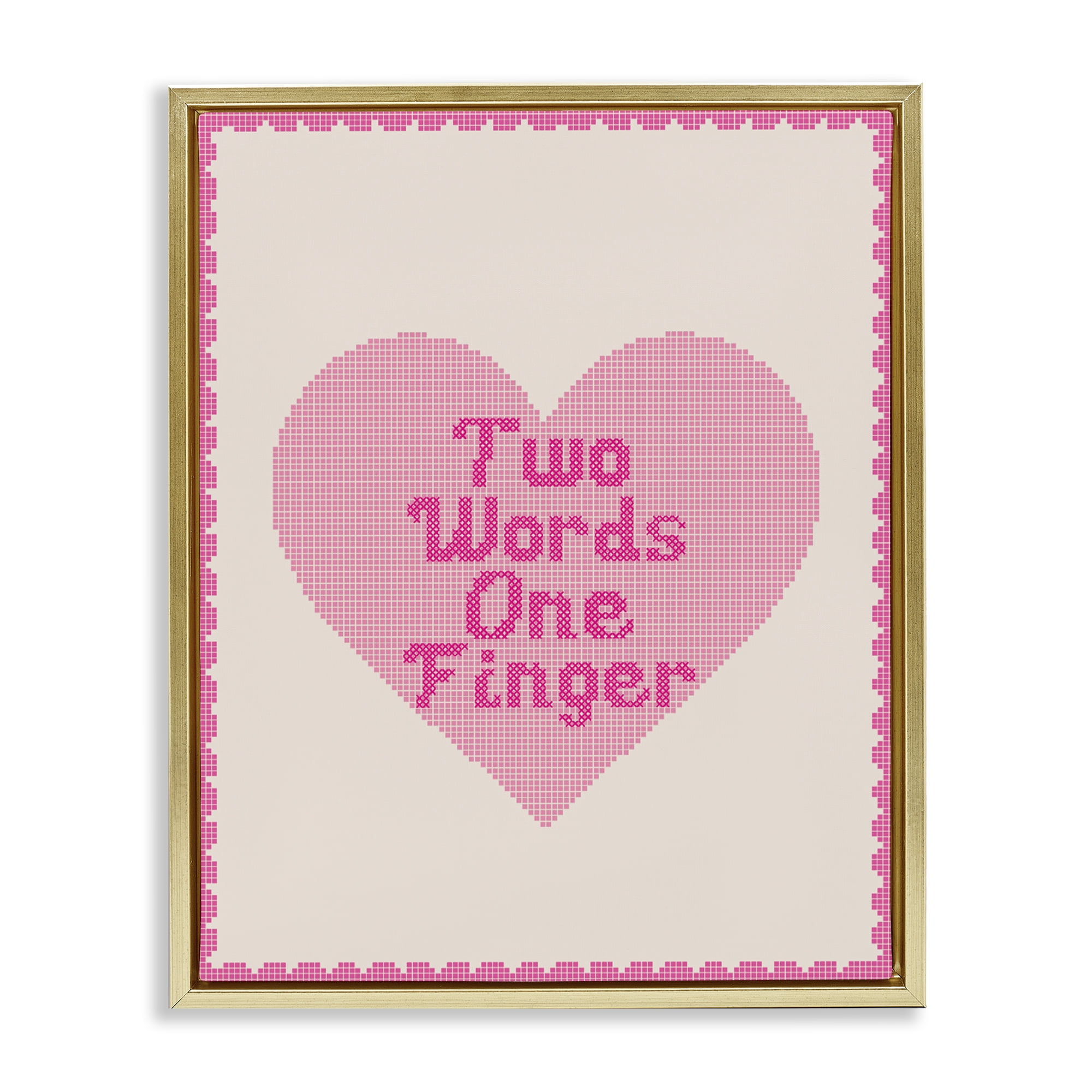 Stupell Industries Two Words One Finger Heart Gold Framed Floater Canvas Wall Art, design by Lil' Rue