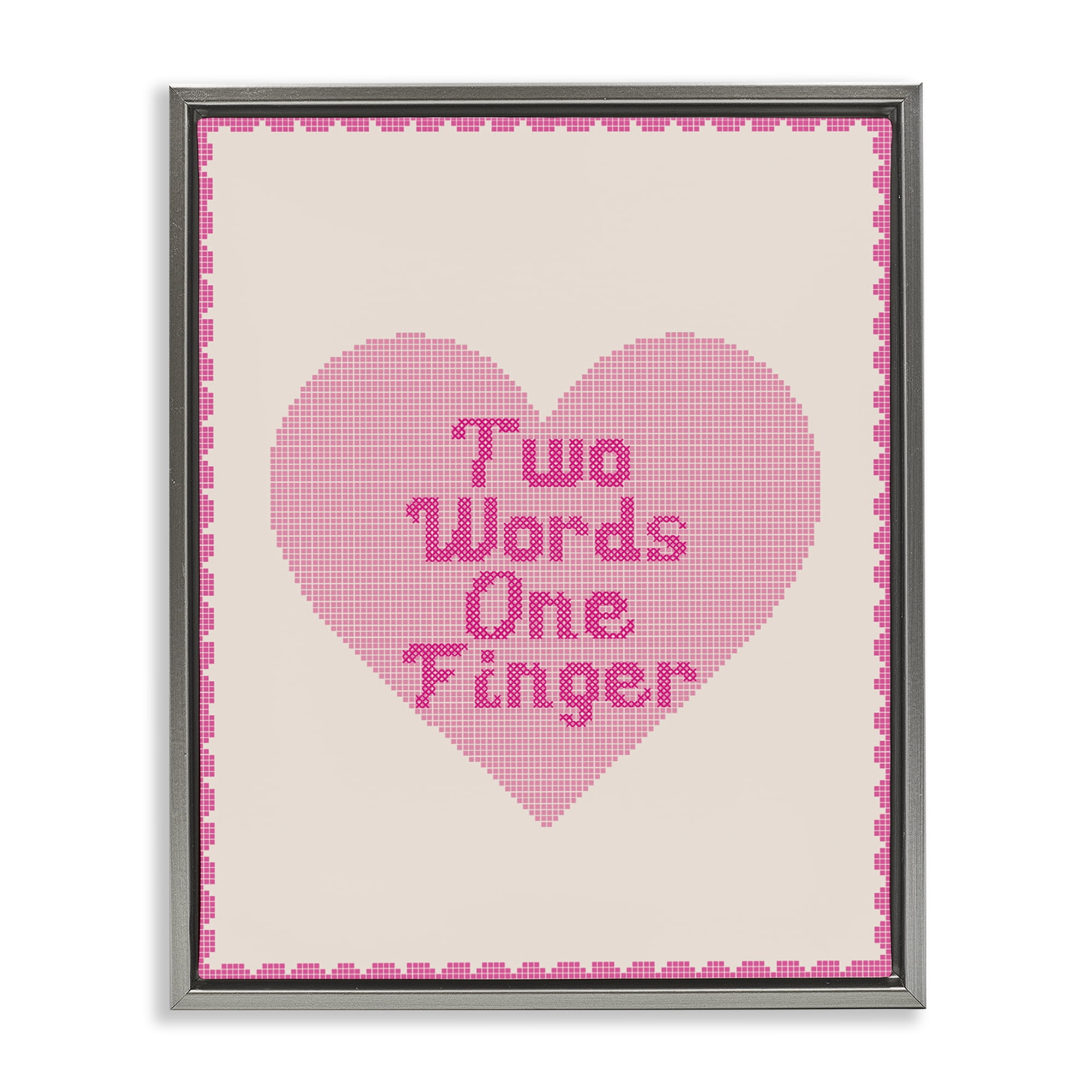 Stupell Industries Two Words One Finger Heart Gray Framed Floater Canvas Wall Art, design by Lil' Rue