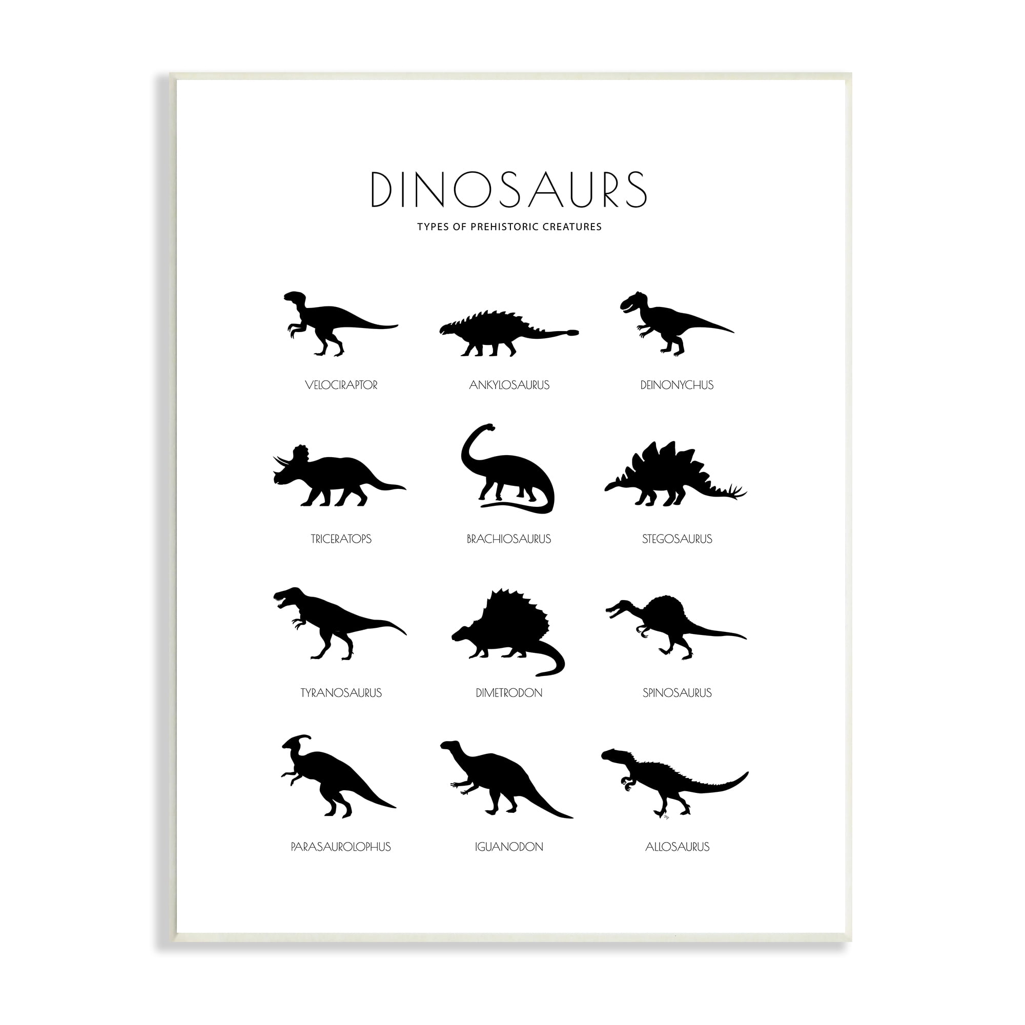 Stupell Industries Types of Prehistoric Creatures Dinosaur Chart Minimal Silhouettes, 13 x 19, Designed by Martina Pavlova