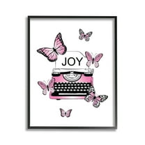 Stupell Industries Typewriter with Joy Animals & Insects Painting Black Framed Art Print Wall Art, 11 x 14