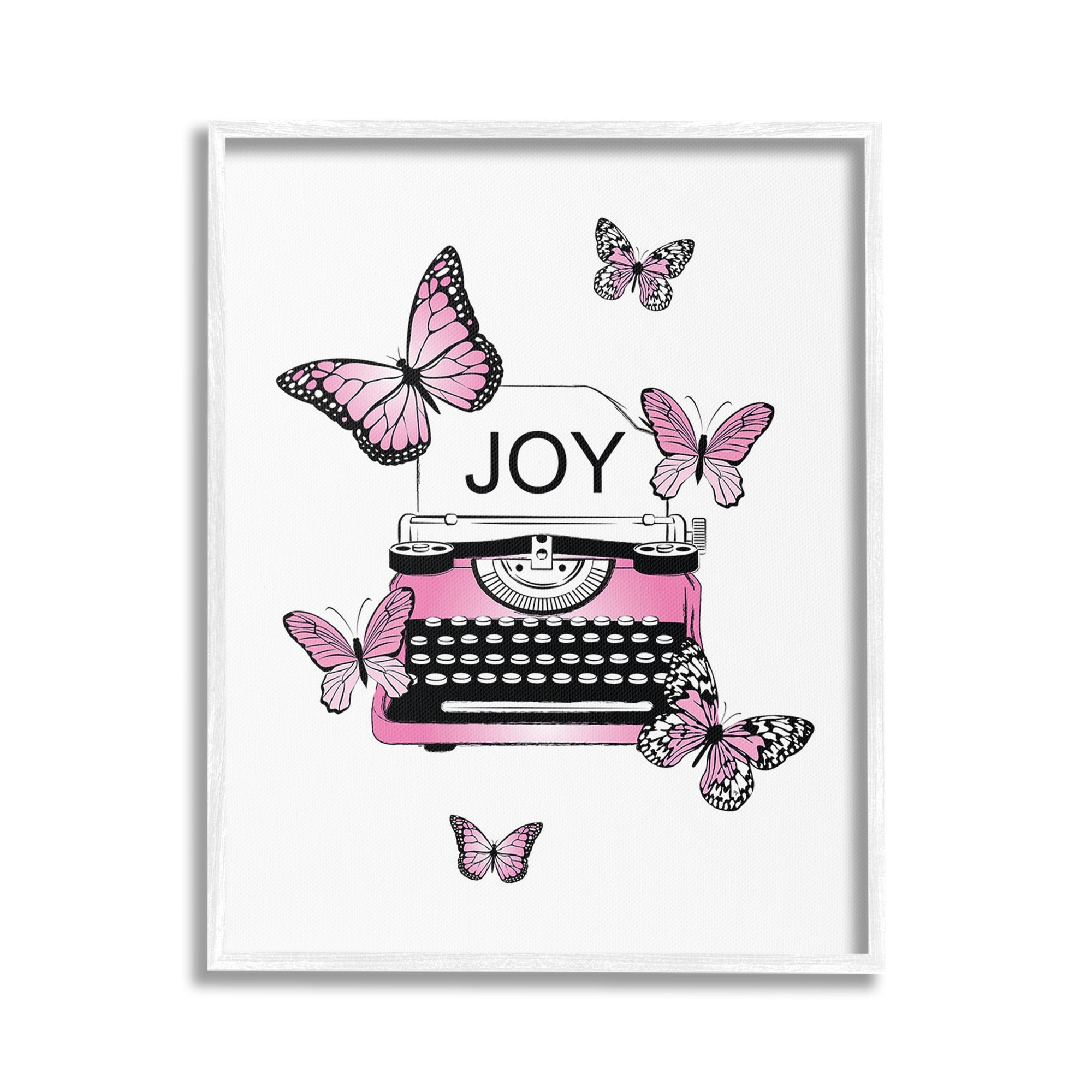 Stupell Industries Typewriter with Joy Animals & Insects Painting White Framed Art Print Wall Art, 16 x 20