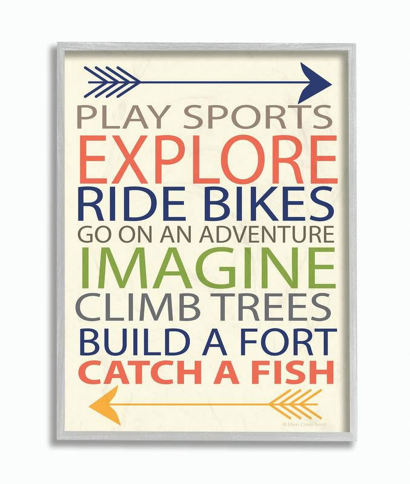 Stupell Industries Typography Art Wall Plaque, A Kid's To-Do List With Arrows Graphic Art Gray Framed Art Print Wall Art, 11x14, by Ellen Crimi-Trent