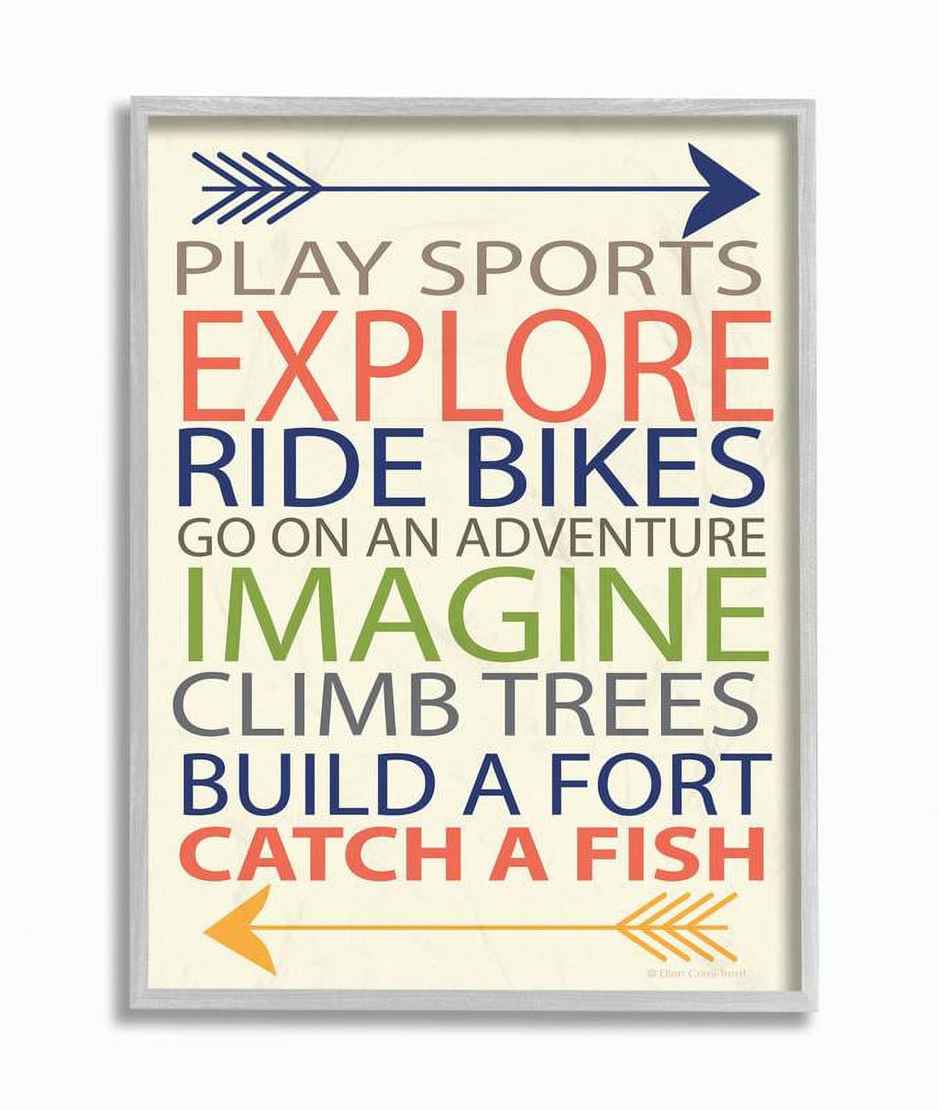 Stupell Industries Typography Art Wall Plaque, A Kid's To-Do List With Arrows Graphic Art Gray Framed Art Print Wall Art, 16x20, by Ellen Crimi-Trent