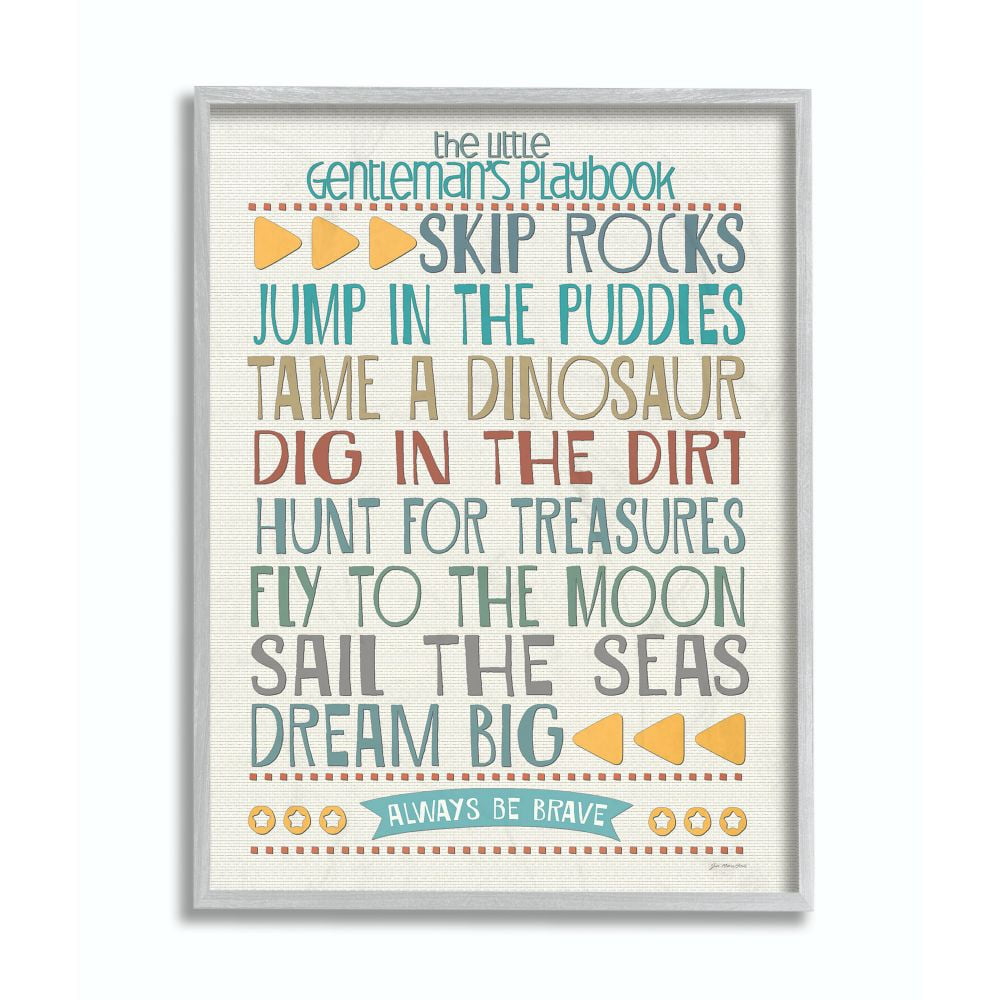 Stupell Industries Typography Art Wall Plaque, The Little Gentleman's Playbook Graphic Art Gray Framed Art Print Wall Art, 11x14, by Jo Moulton