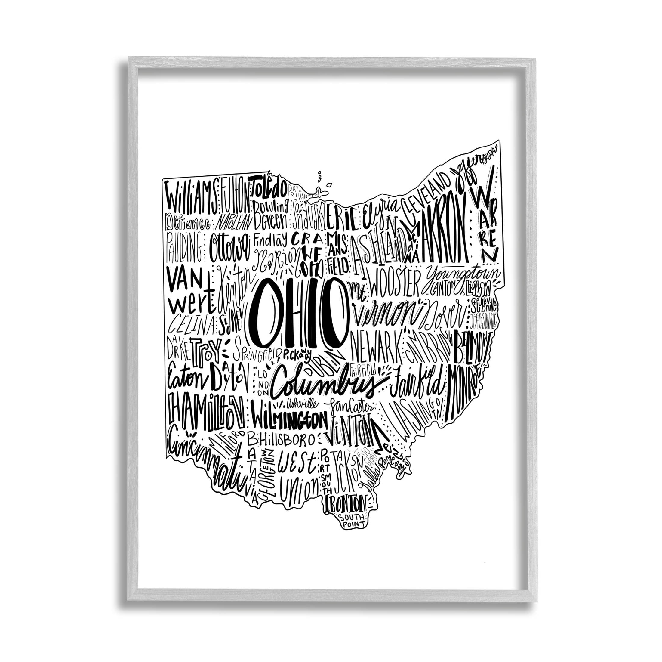 Stupell Industries Typography Cities Ohio State Graphic Art Gray Framed Art Print Wall Art, Design by The Saturday Evening Post