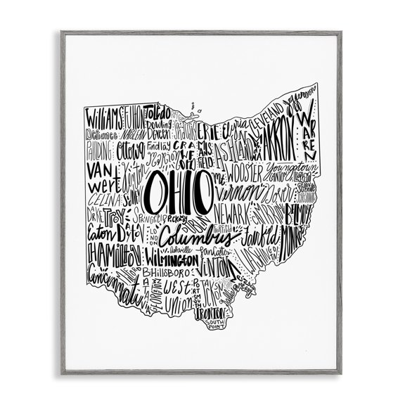 Stupell Industries Eclectic Typography Cities Ohio State Gray Framed Giclee Art, 11 x 14, by The Saturday Evening Post