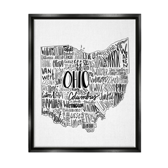 Stupell Industries Typography Cities Ohio State Graphic Art Jet Black Floating Framed Canvas Print Wall Art, Design by The Saturday Evening Post