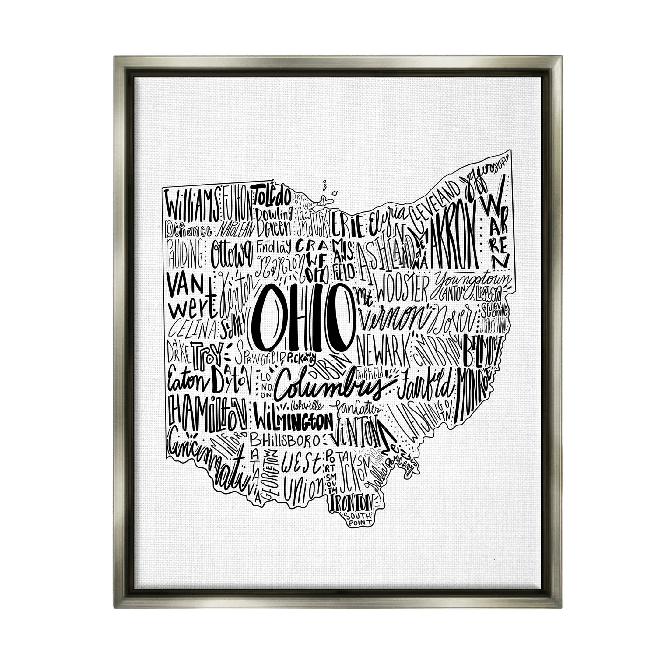 Stupell Industries Typography Cities Ohio State Graphic Art Luster Gray Floating Framed Canvas Print Wall Art, Design by The Saturday Evening Post