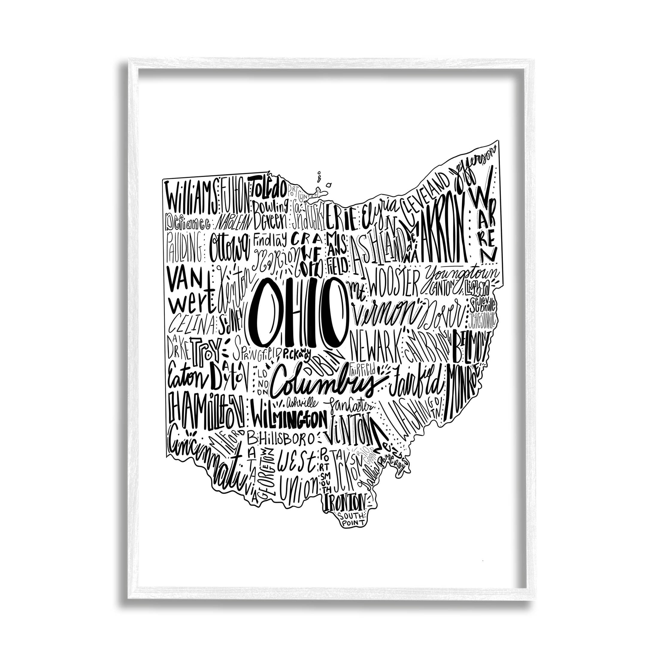 Stupell Industries Typography Cities Ohio State Graphic Art White Framed Art Print Wall Art, Design by The Saturday Evening Post