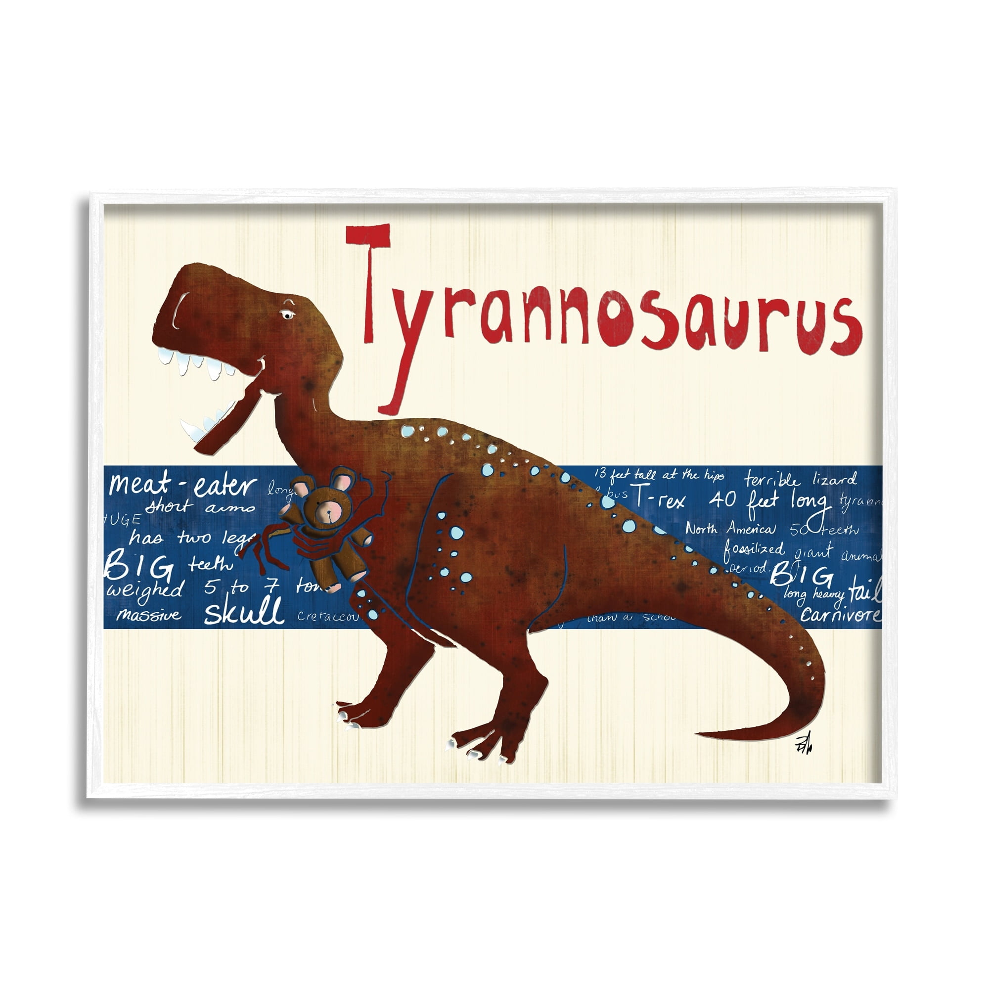 Stupell Industries Tyrannosaurus Dinosaur Graphic Art White Framed Art Print Wall Art, 16x20, by Bealook Kids