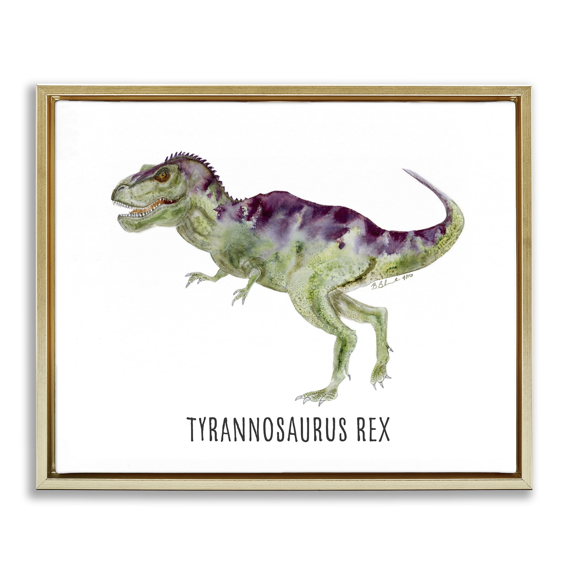 Stupell Industries Tyrannosaurus Rex Dinosaur Learning Animals Painting Gold Floater Framed Canvas Art Print Wall Art, 21 x 17