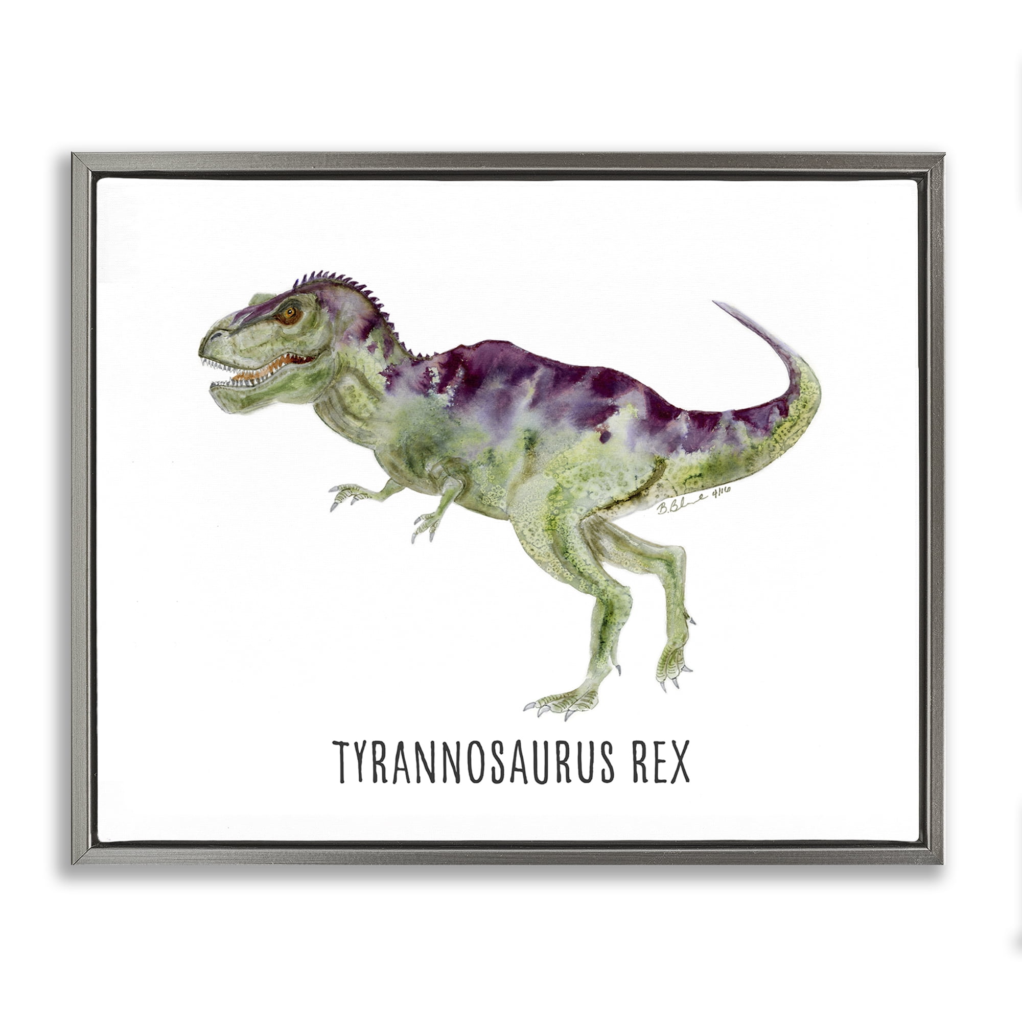 Stupell Industries Tyrannosaurus Rex Dinosaur Learning Animals Painting Gray Floater Framed Canvas Art Print Wall Art, 21 x 17