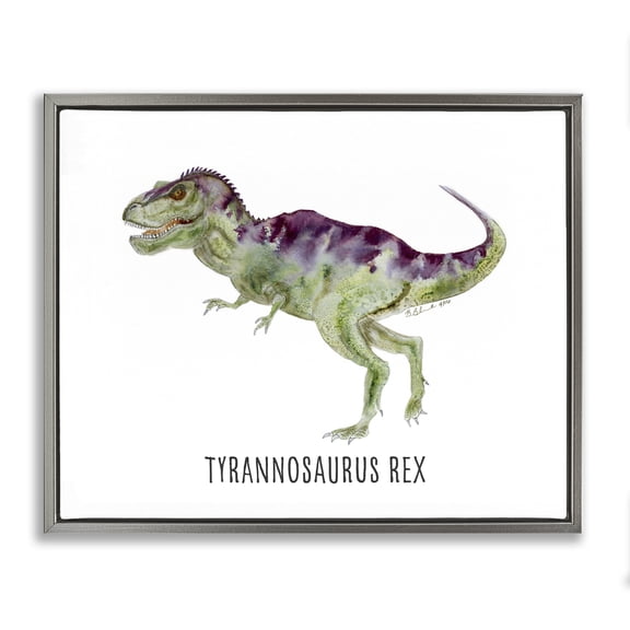 Stupell Industries Tyrannosaurus Rex Dinosaur Learning Animals Painting Gray Floater Framed Canvas Art Print Wall Art, 21 x 17