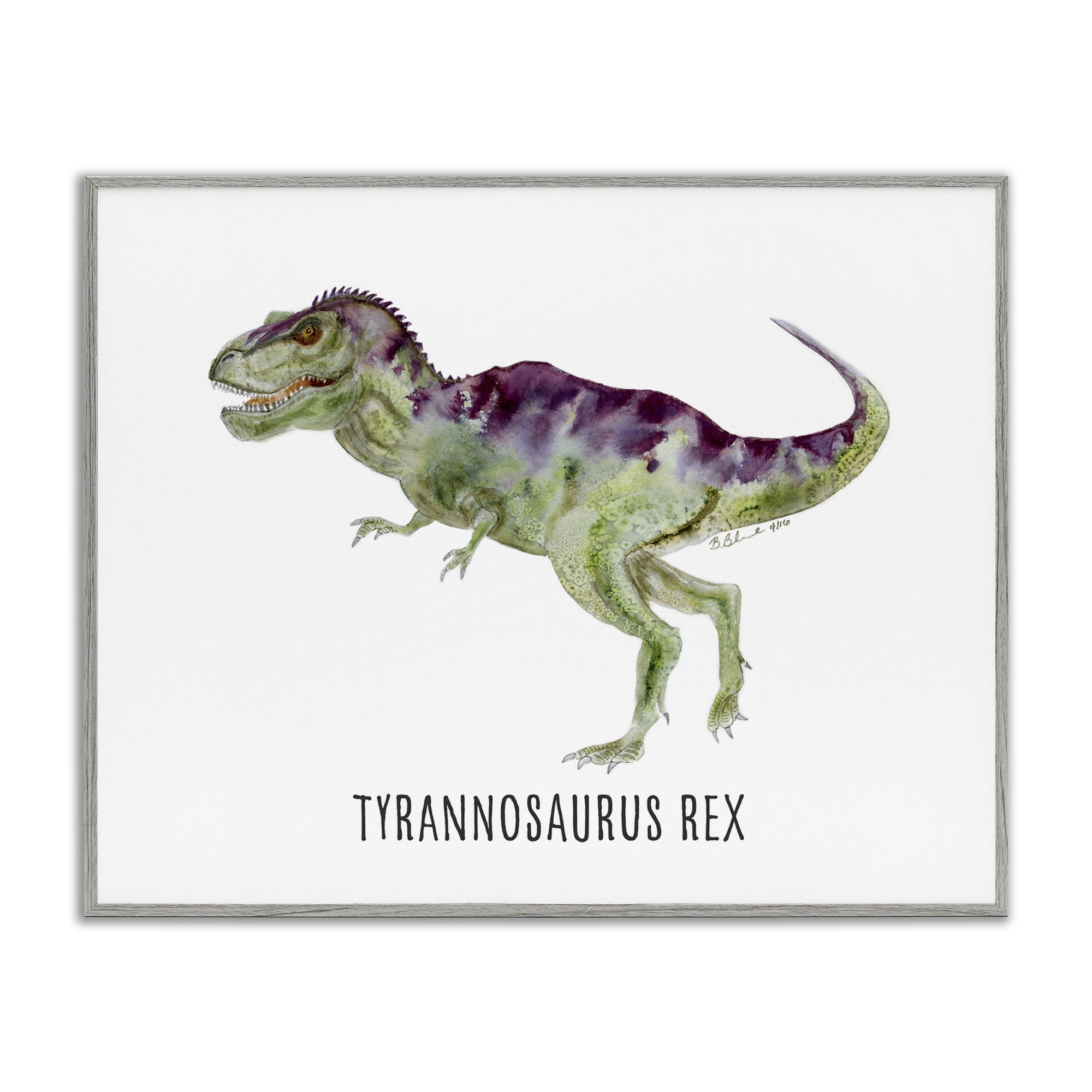 Stupell Industries Tyrannosaurus Rex Dinosaur Learning Animals Painting Gray Framed Art Print Wall Art, 14 x 11