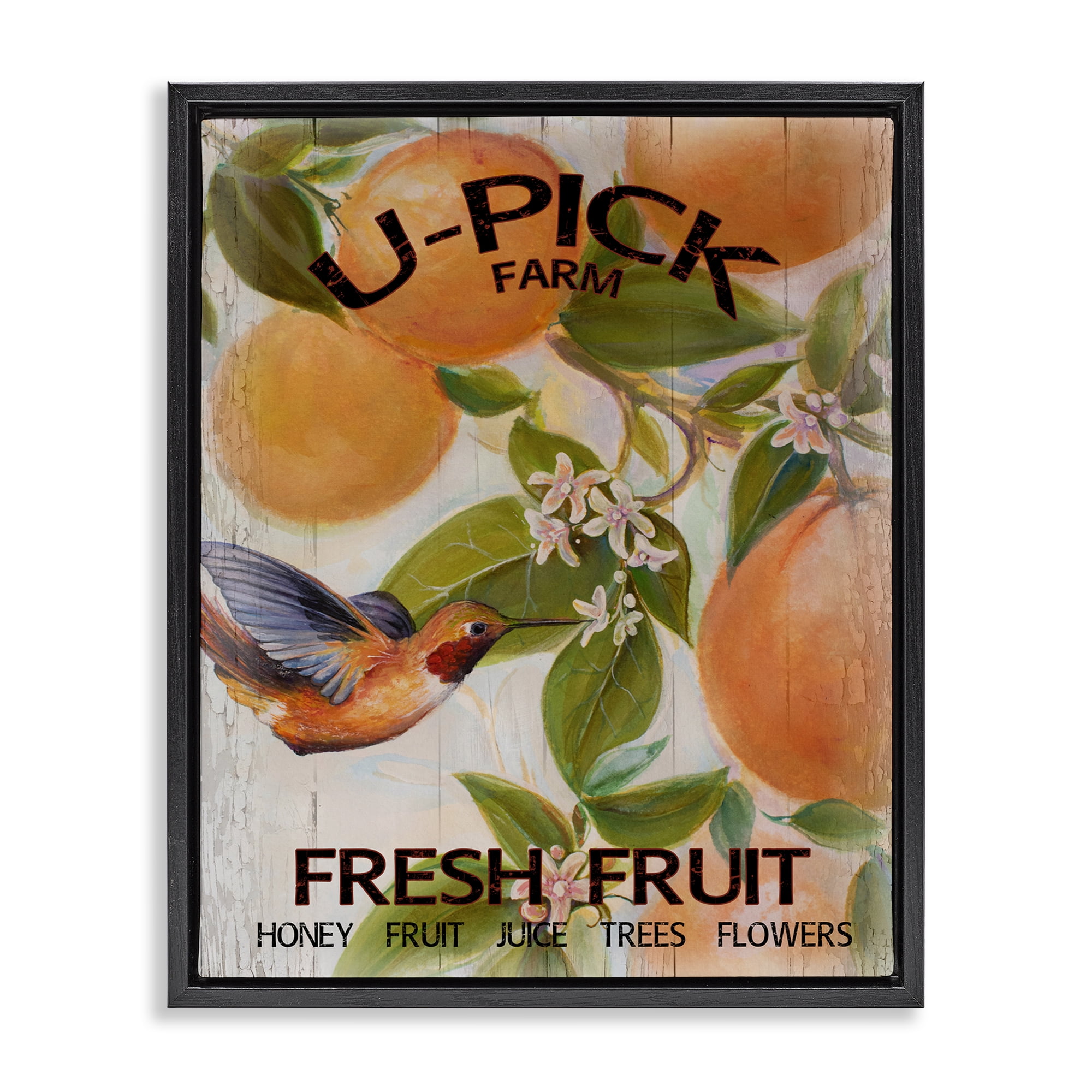 Stupell Industries U-Pick Fresh Fruit Farm Black Framed Floater Canvas Wall Art, design by Diannart