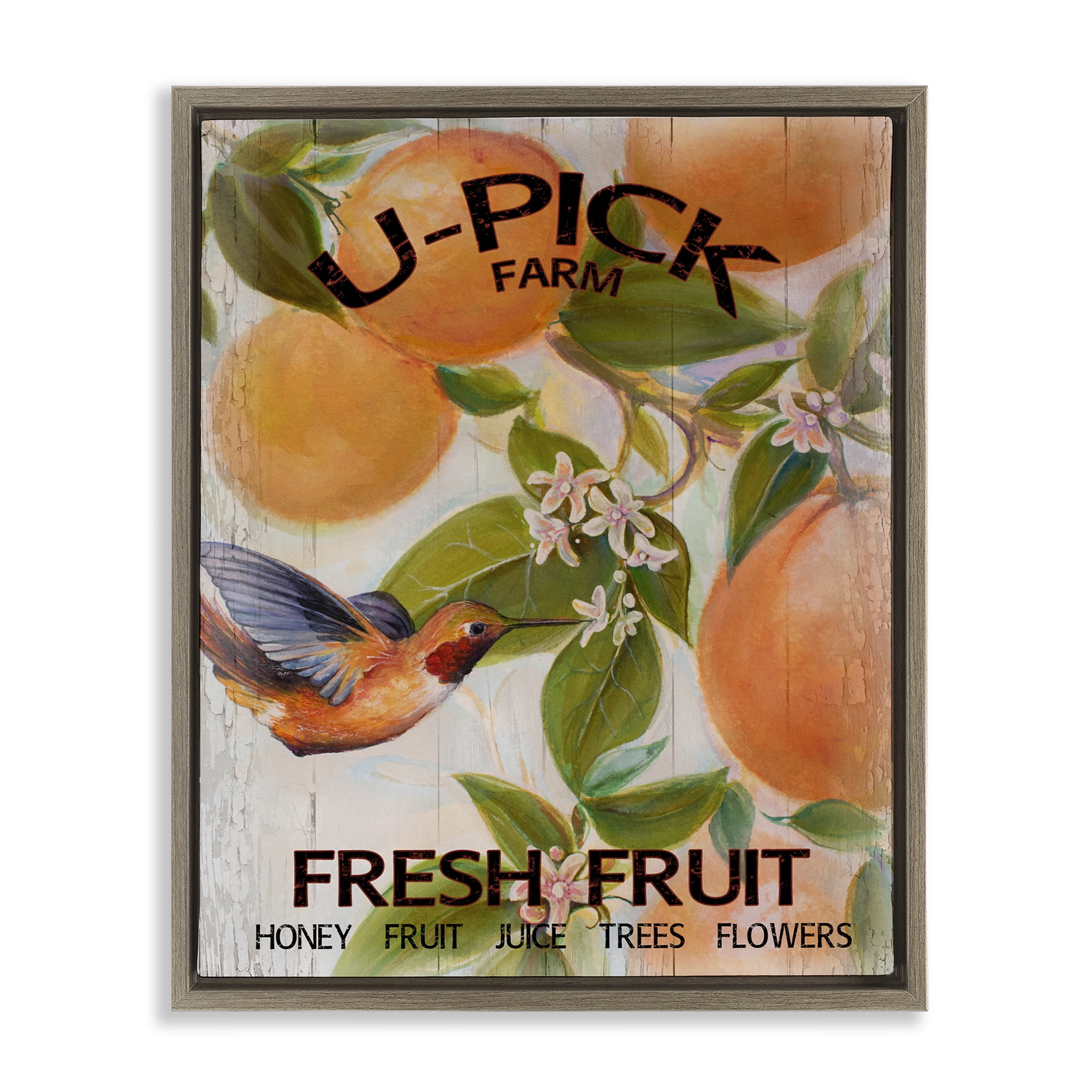 Stupell Industries U-Pick Fresh Fruit Farm Brown Framed Floater Canvas Wall Art, design by Diannart