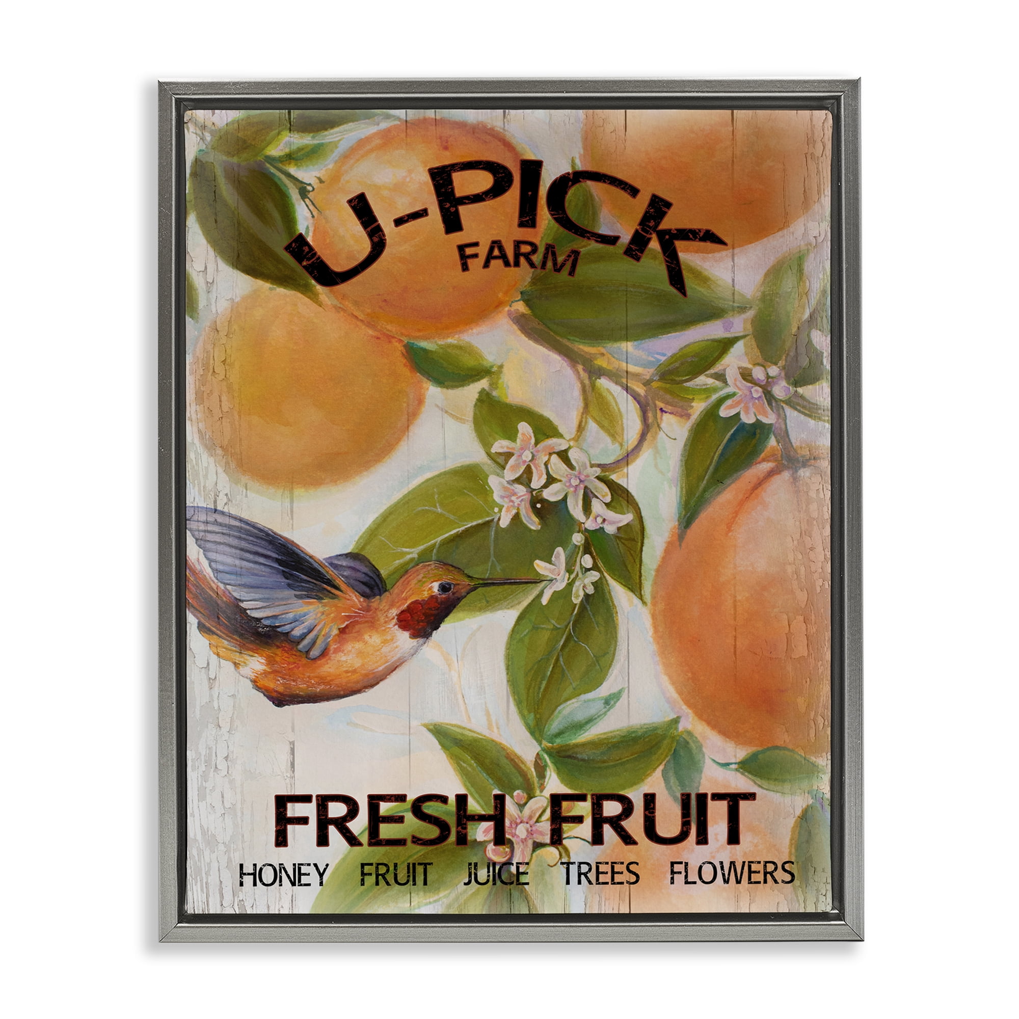 Stupell Industries U-Pick Fresh Fruit Farm Gray Framed Floater Canvas Wall Art, design by Diannart