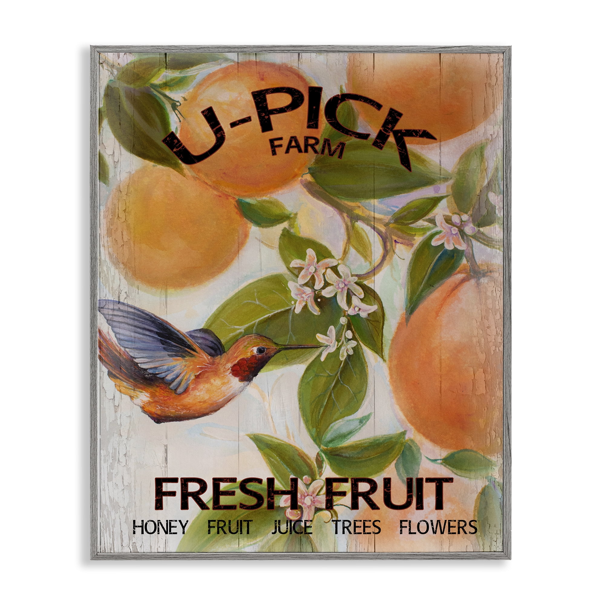 Stupell Industries U-Pick Fresh Fruit Farm Gray Framed Giclee Art, design by Diannart