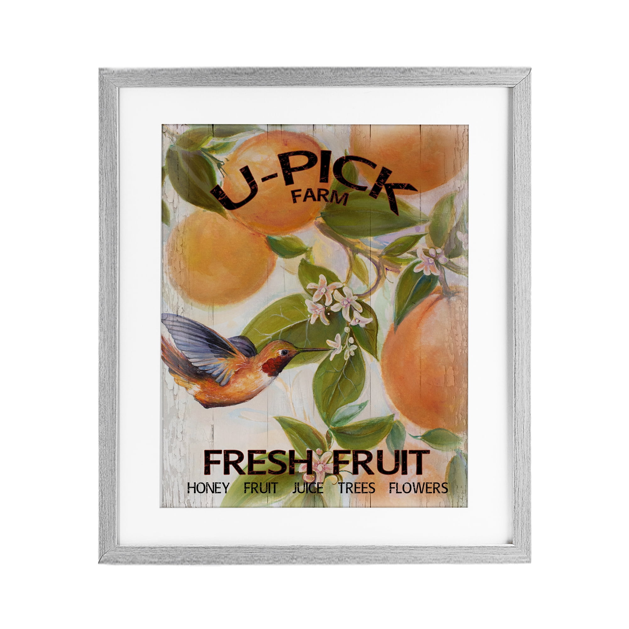 Stupell Industries U-Pick Fresh Fruit Farm Gray Framed Print Under Glass, design by Diannart