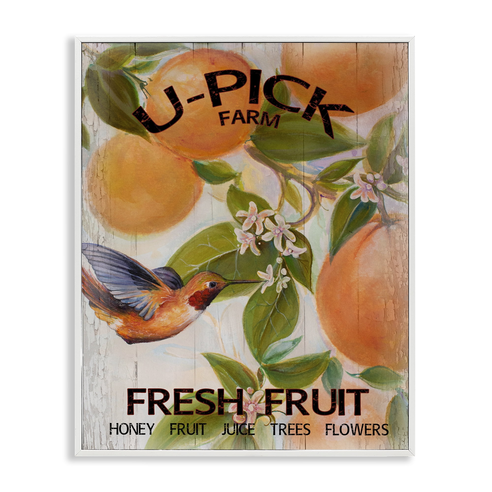 Stupell Industries U-Pick Fresh Fruit Farm White Framed Giclee Art, design by Diannart