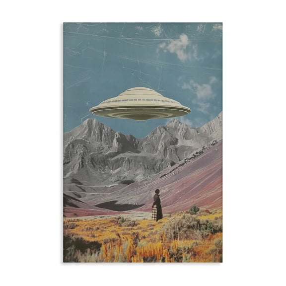 Stupell Industries UFO over Mountain Valley Fantasy & Sci-Fi Painting Wrapped Canvas Canvas Art Print Wall Art, 16 x 24