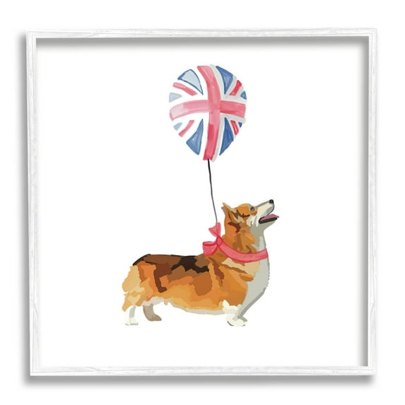 Stupell Industries UK Royal Corgi Dog Balloon Graphic Art White Framed Art Print Wall Art, Design by Amelia Noyes