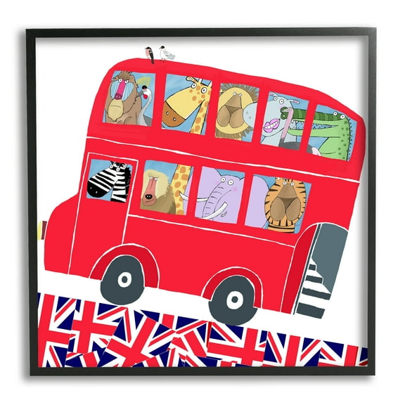Stupell Industries UK Travel Animal Bus Animals & Insects Painting Black Framed Art Print Wall Art, 12 x 12
