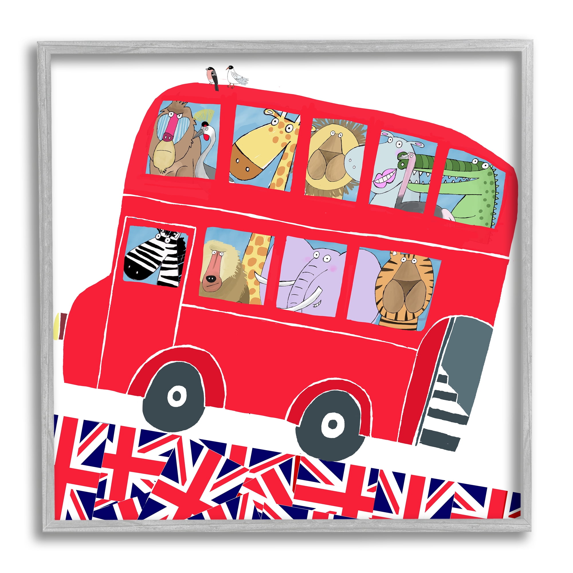 Stupell Industries UK Travel Animal Bus Animals & Insects Painting Gray Framed Art Print Wall Art, 24 x 24