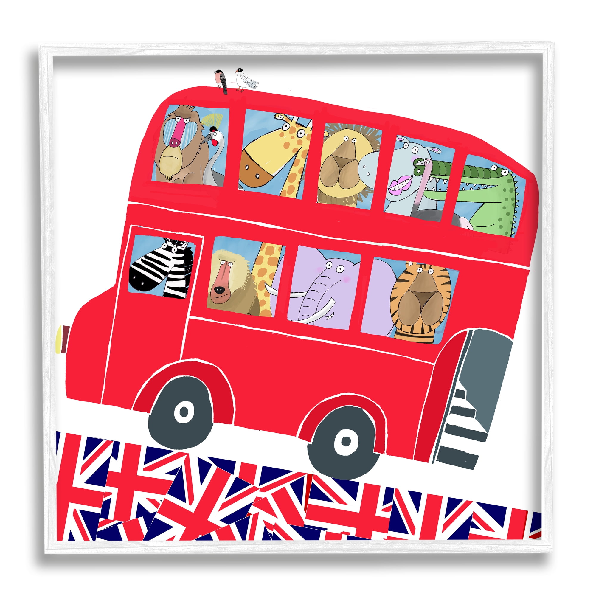 Stupell Industries UK Travel Animal Bus Animals & Insects Painting White Framed Art Print Wall Art, 12 x 12