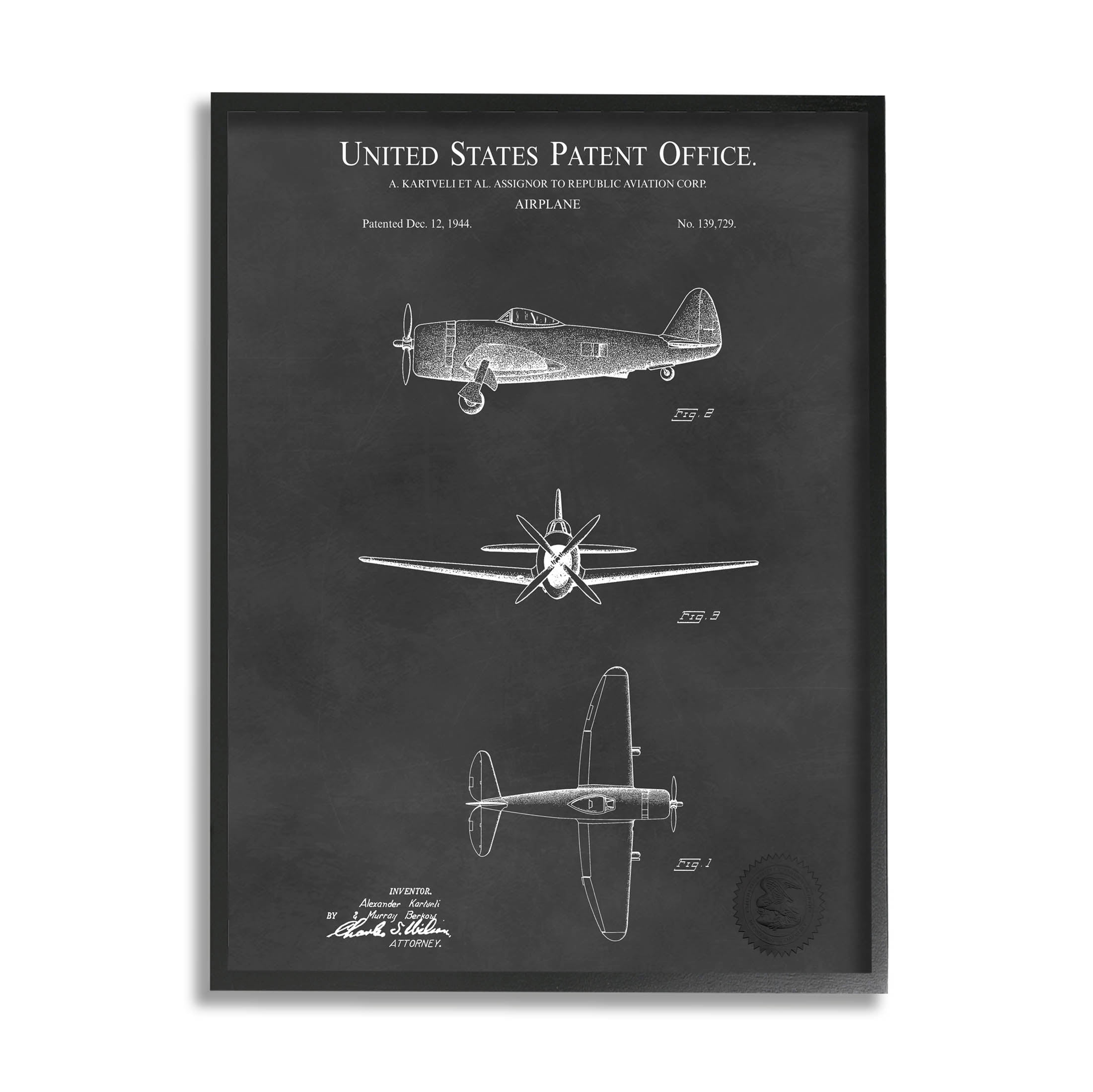 Stupell Industries US Aircraft Patent Diagram Graphic Art Black Framed Art Print Wall Art, Design by Karl Hronek