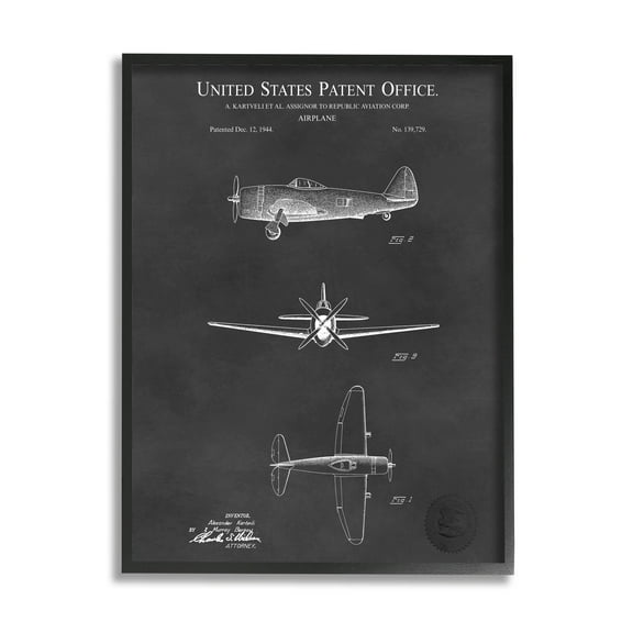 Stupell Industries US Aircraft Patent Diagram Graphic Art Black Framed Art Print Wall Art, Design by Karl Hronek