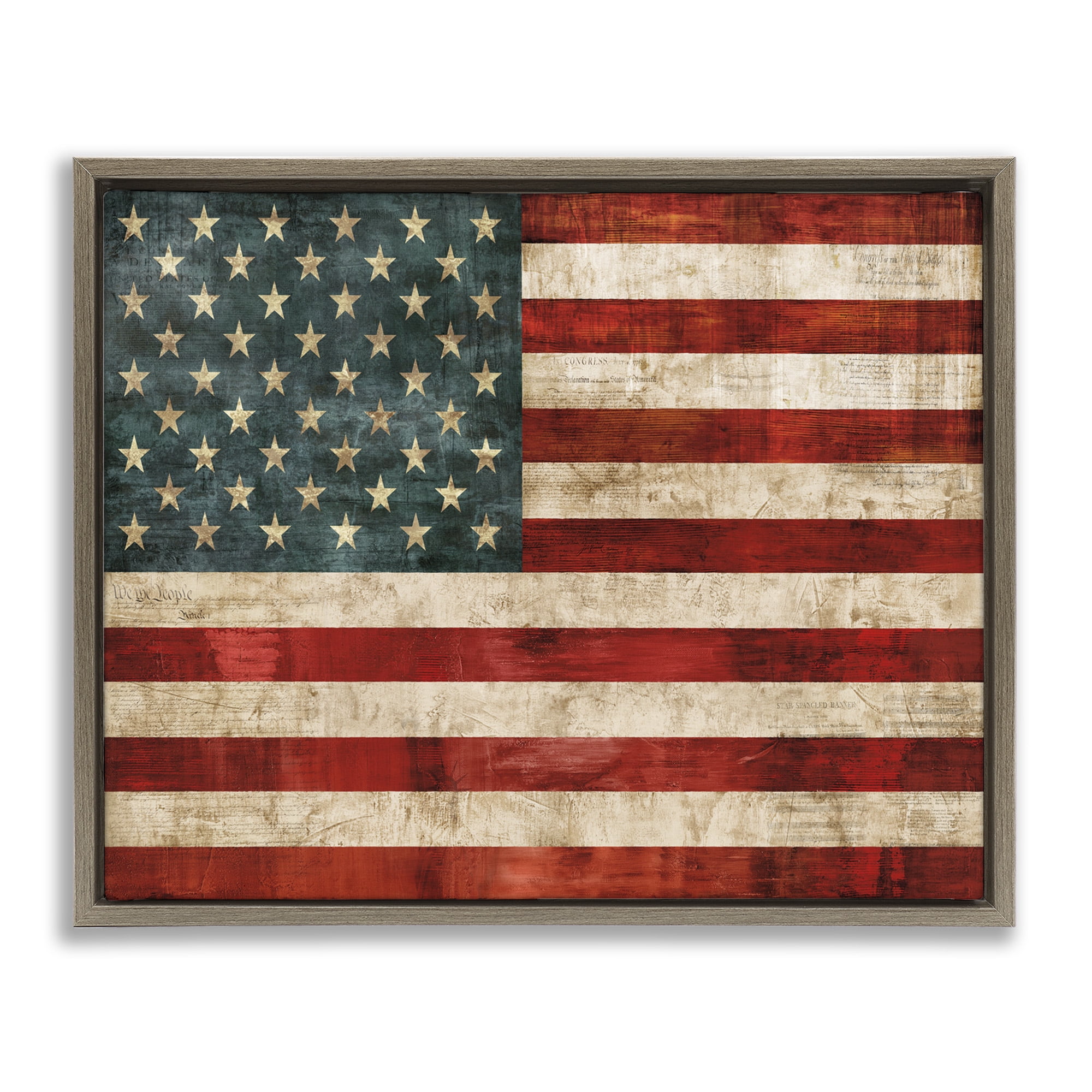 Stupell Industries US American Flag Rustic Pattern Town & City Painting Brown Floater Framed Canvas Art Print Wall Art, 31 x 25