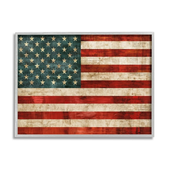Stupell Industries US American Flag Wood Textured Design Framed Wall Art by Luke Wilson