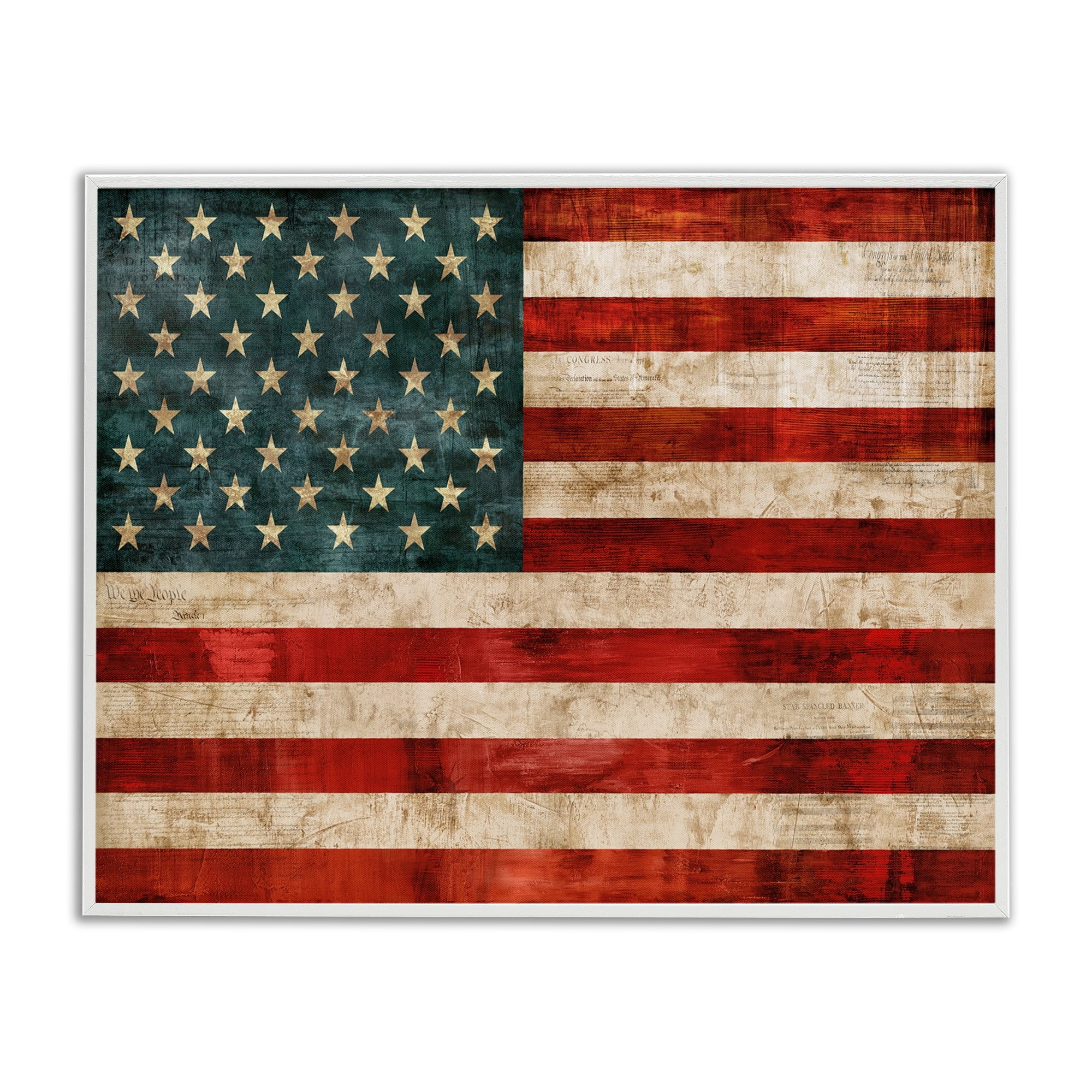 Stupell Industries US American Flag Wood Textured Design Graphic Art White Framed Art Print Wall Art, 11x14, by Luke Wilson