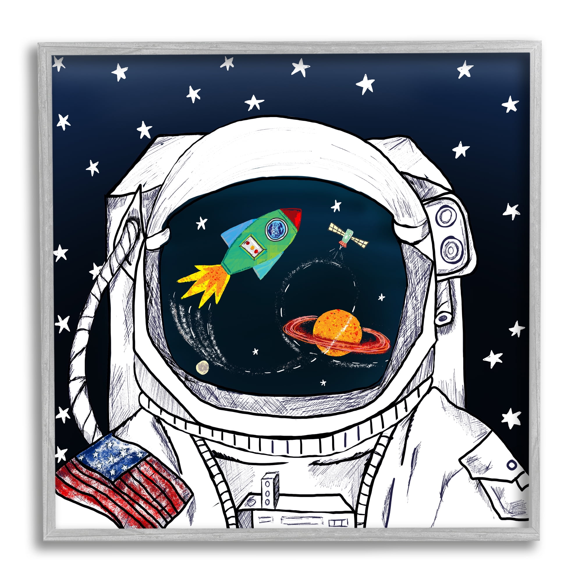 Stupell Industries US Astronaut Suit Space Galaxy Reflection , 24 x 24,Design by Sangita Bachelet