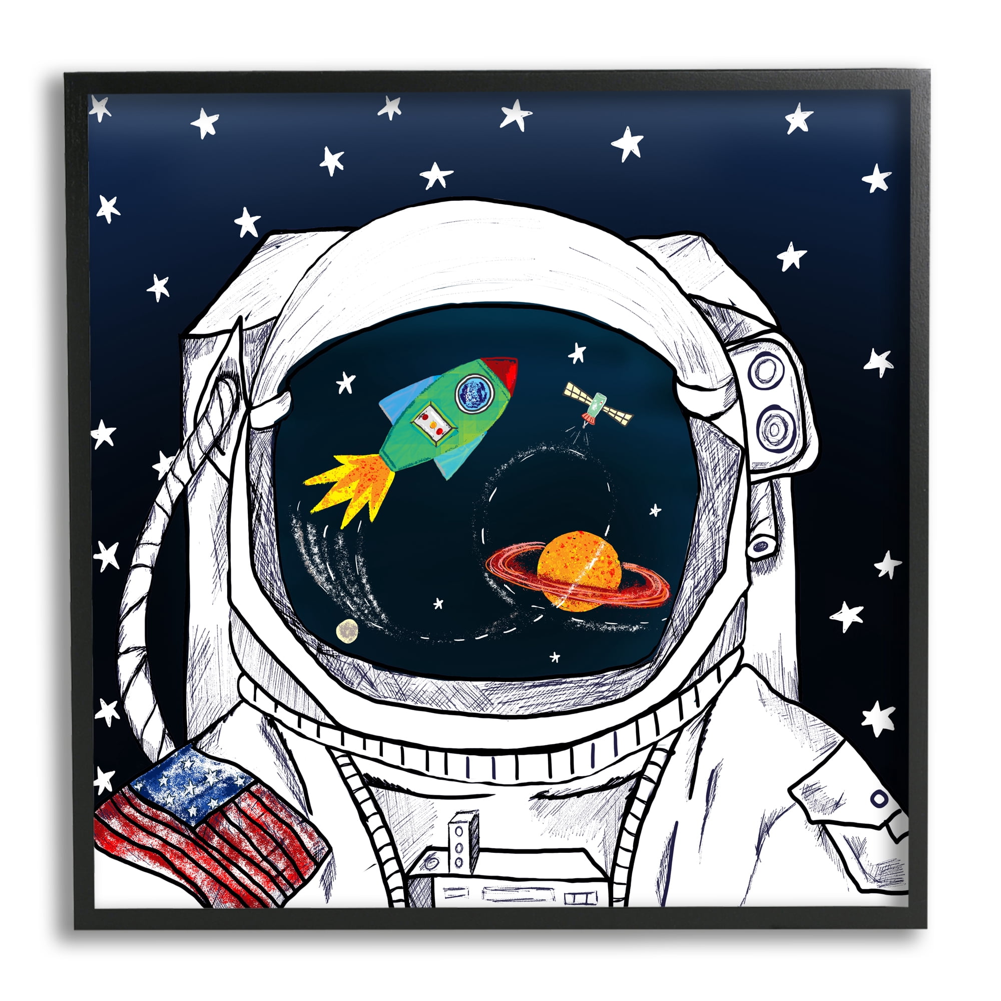 Stupell Industries US Astronaut Suit Space Galaxy Reflection , 24 x 24,Design by Sangita Bachelet