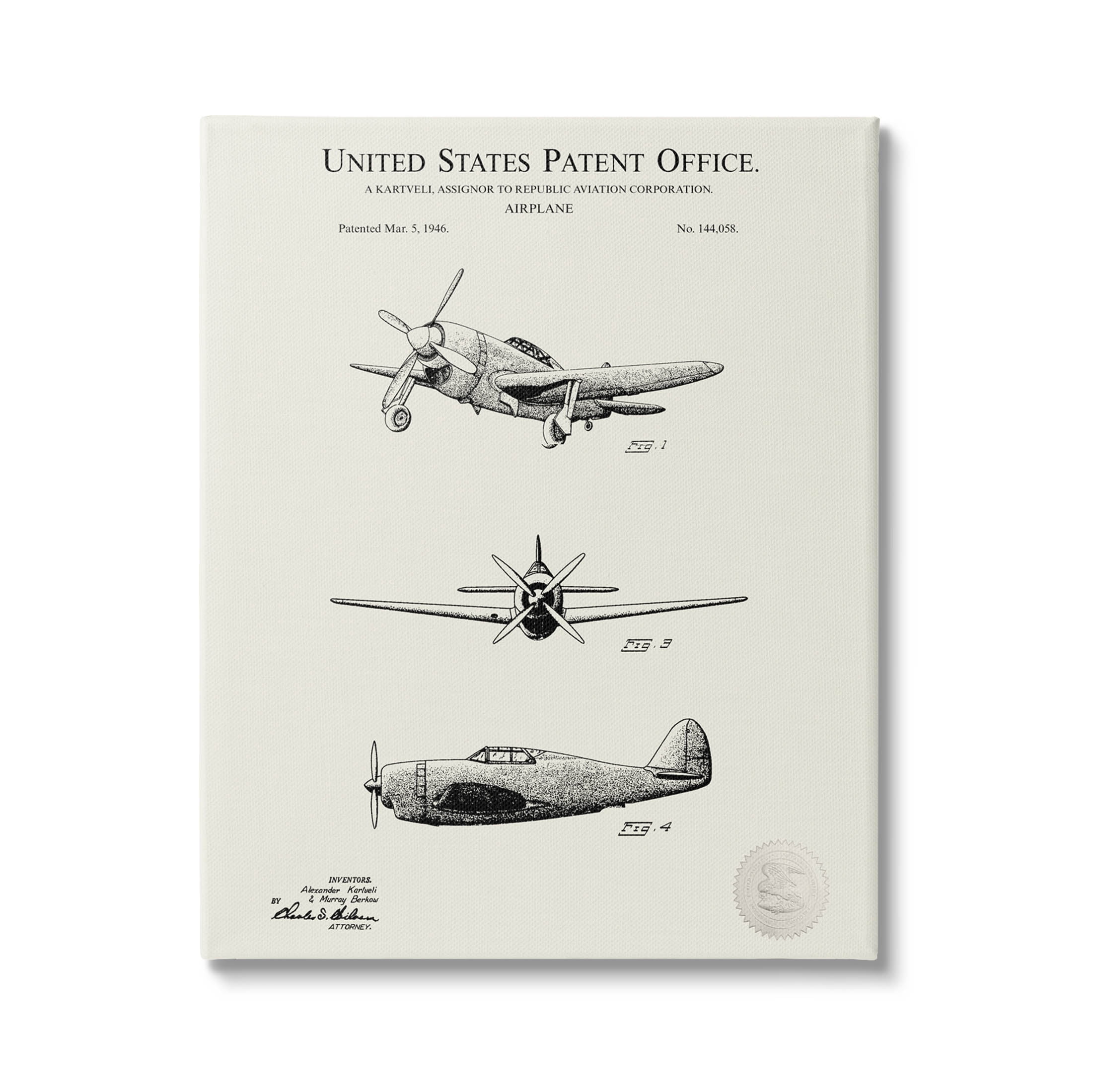 Stupell Industries US Patent Airplane Diagram Graphic Art Gallery Wrapped Canvas Print Wall Art, Design by Karl Hronek