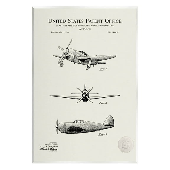 Stupell Industries US Patent Airplane Diagram Graphic Art Unframed Art Print Wall Art, Design by Karl Hronek