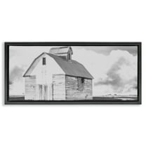 Stupell Industries USA Flag on Barn Patriotic Painting Black Floater Framed Canvas Art Print Wall Art, 25 x 11