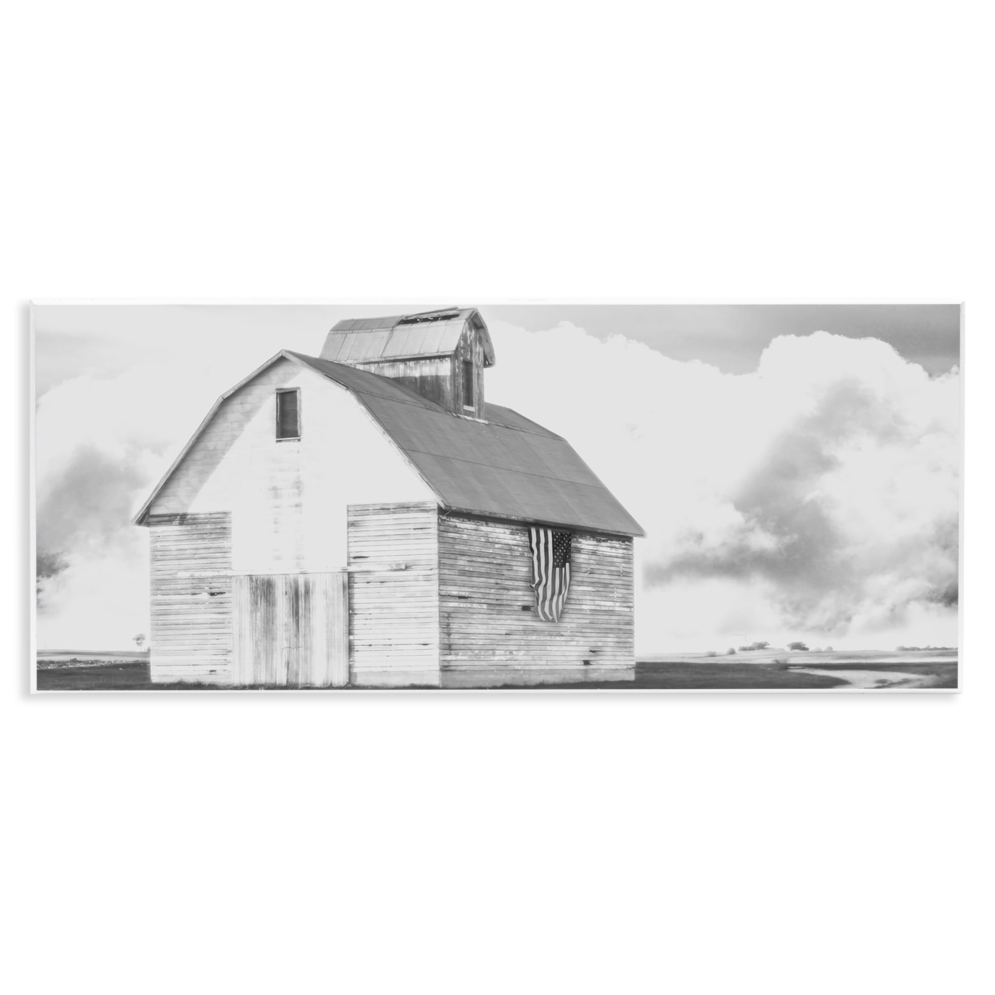 Stupell Industries USA Flag on Barn Patriotic Painting Unframed Art Print Wall Art, 17 x 7