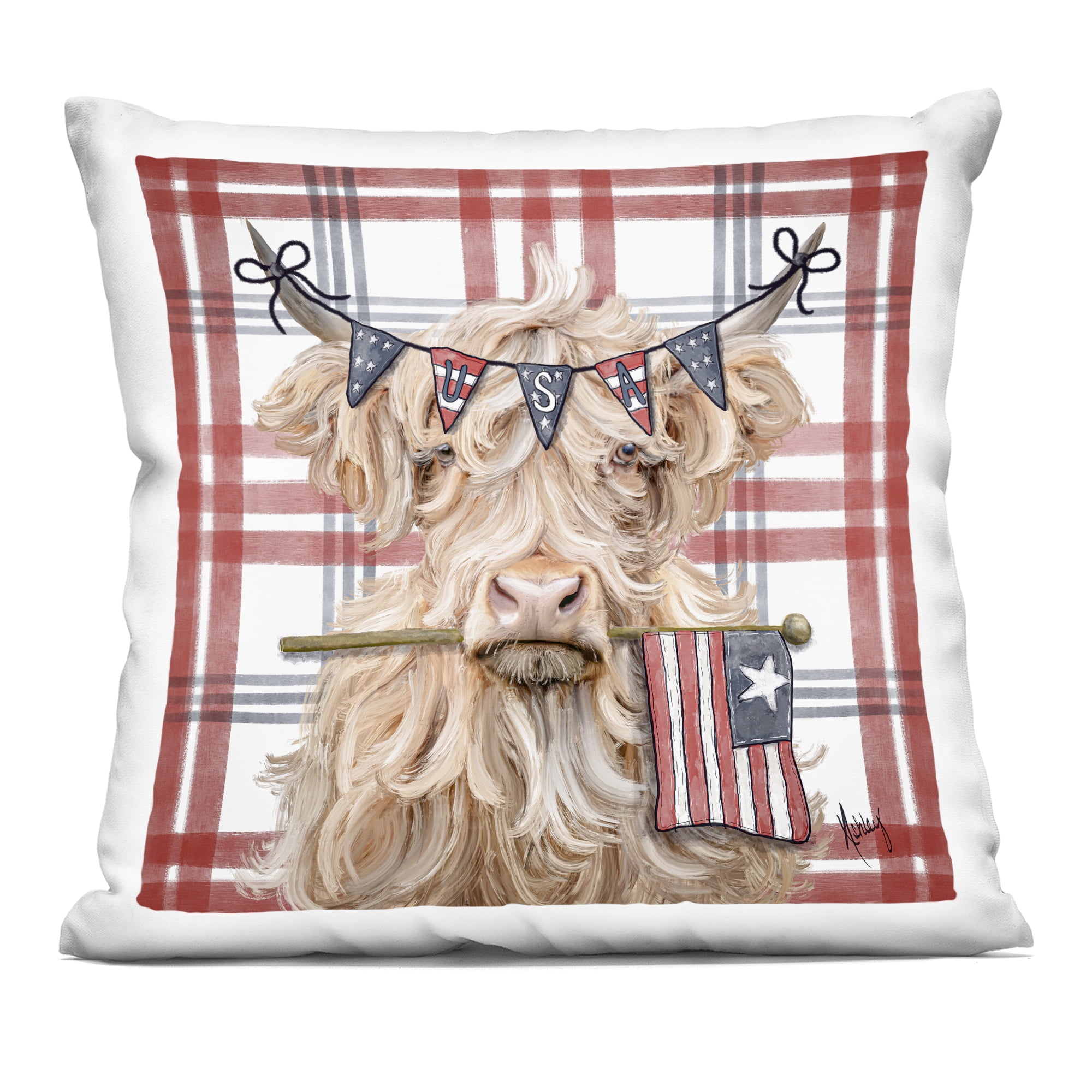 Stupell Industries USA Plaid Highland Cattle Decorative Printed Throw Pillow, design by Ashley Bradley