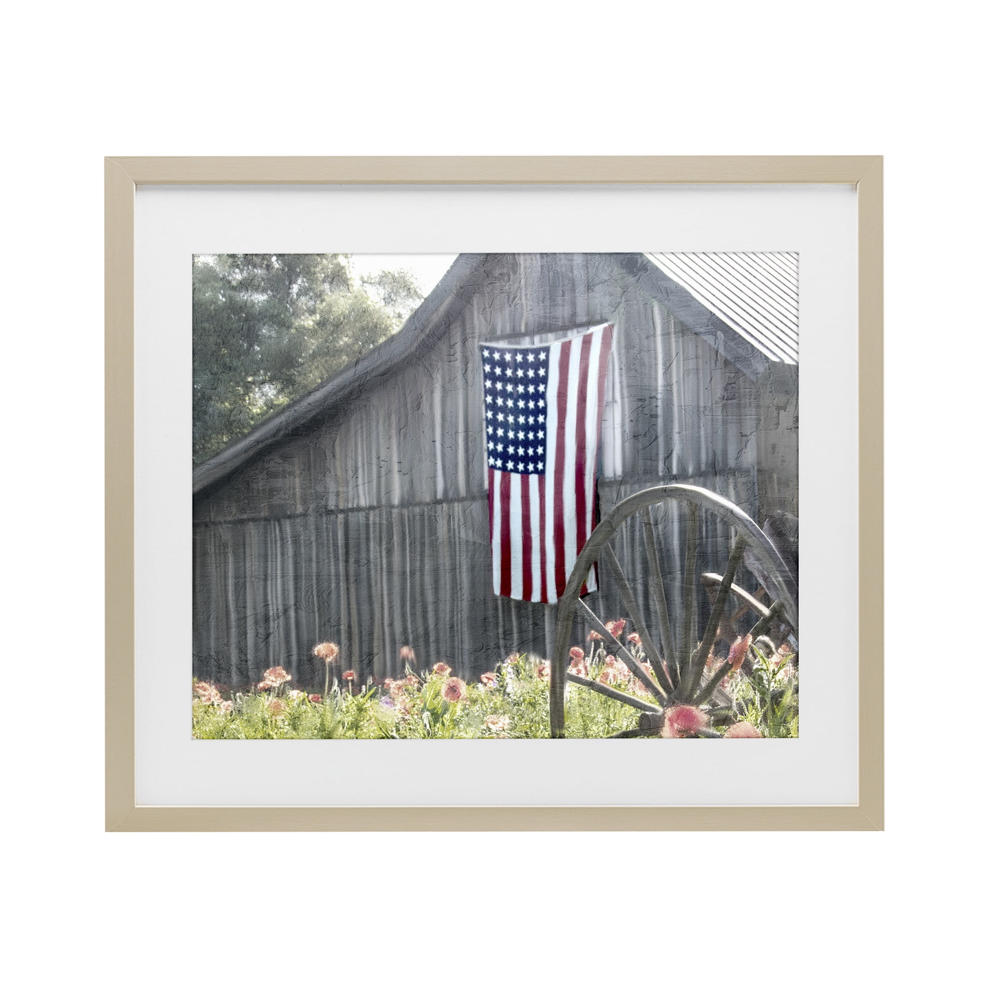 Stupell Industries USA Wagon Wheel Barn Birch Framed Print Under Glass, design by Kim Allen