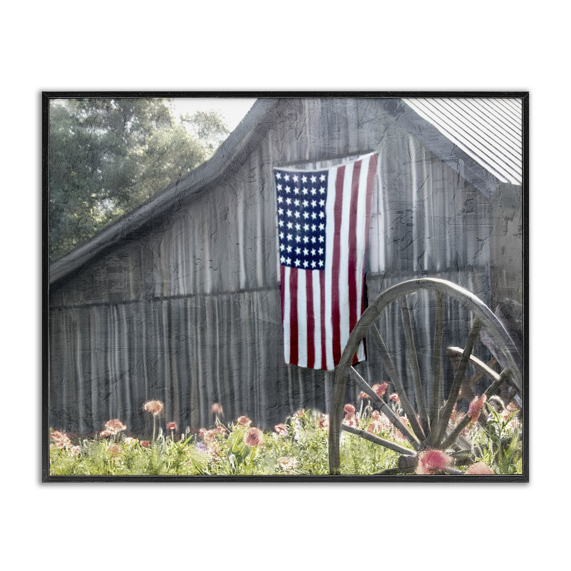 Stupell Industries USA Wagon Wheel Barn Black Framed Giclee Art, design by Kim Allen