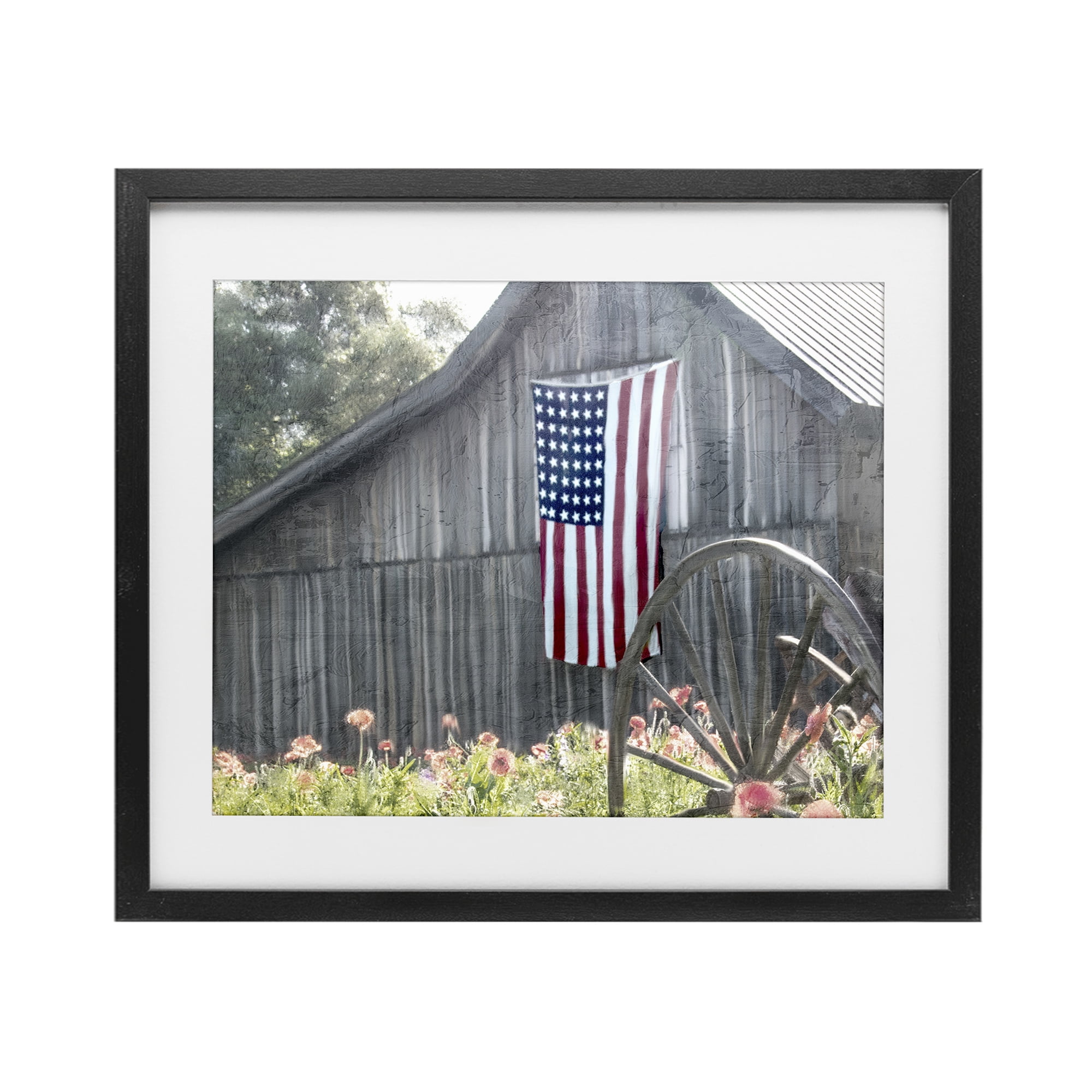 Stupell Industries USA Wagon Wheel Barn Black Framed Print Under Glass, design by Kim Allen