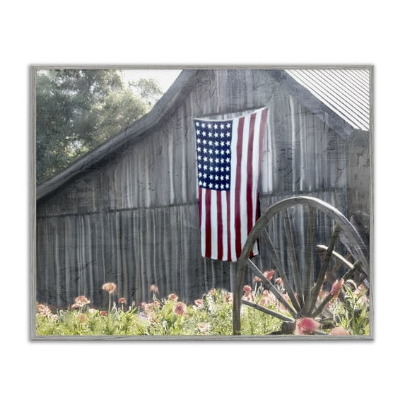 Stupell Industries Traditional USA Wagon Wheel Barn Gray Framed Giclee Art, 14 x 11, by Kim Allen